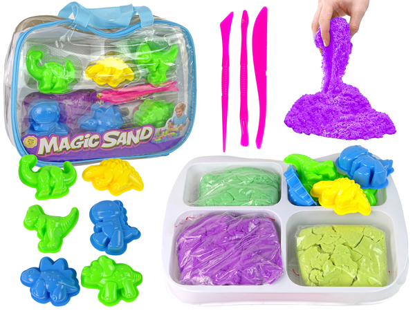 Magic Kinetic Sand in 3 Pastel Colours + Dinosaurs moulds