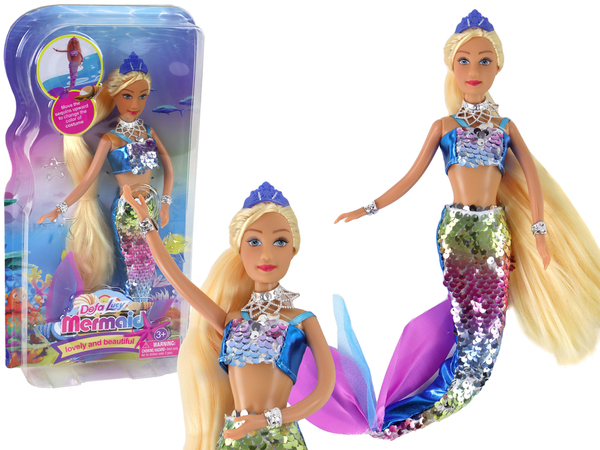 Mermaid Doll Blue Long Blonde Hair Mermaid Tail Sequins