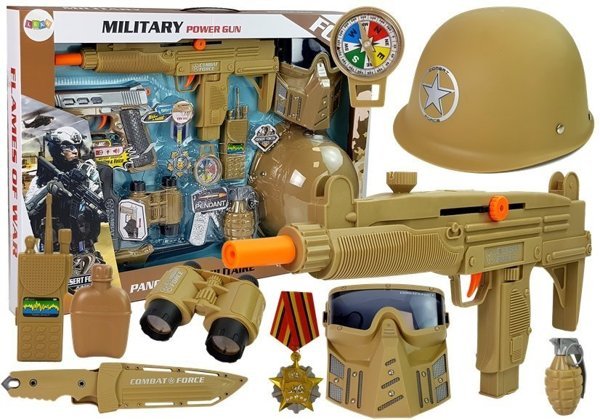 Military Set Guns with Mask Helmet Grenade Sound