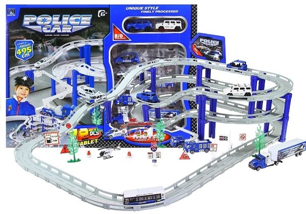 Multi Level Police Racing Track 10 Vehicles 1 Helicopter 495cm Track