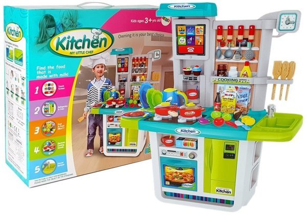 Music Kitchen Set with Lights and Water Pots Groceries Sound 98cm