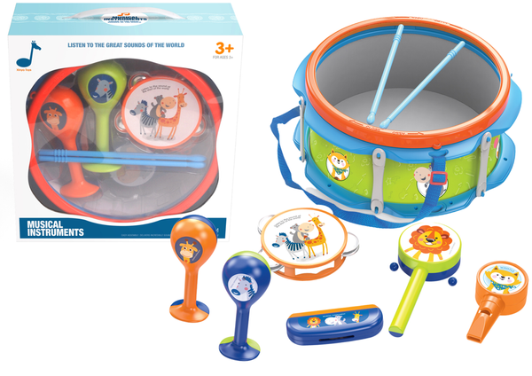 Musical Instruments Set Drum Tambourine Harmonica Animals