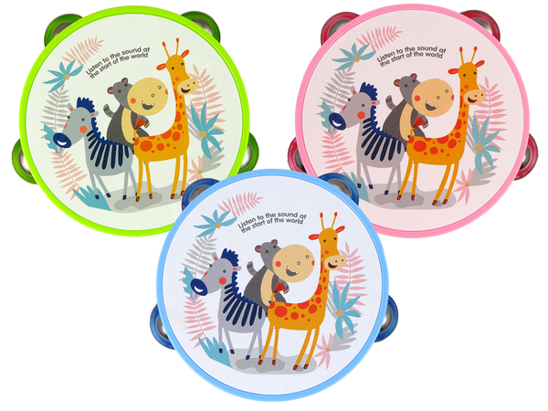 Musical Tambourine Drum for Children Green Animals