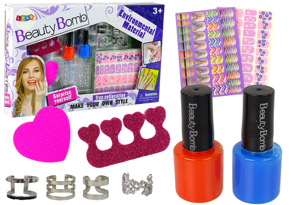 Nail Painting Set Nail Lacquers Glitter Stickers Rings