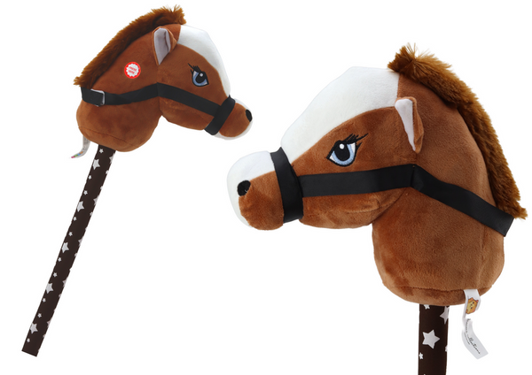 Plush Horse Head On A Stick Hobby Horse Dark Brown Shorthair Horse sounds