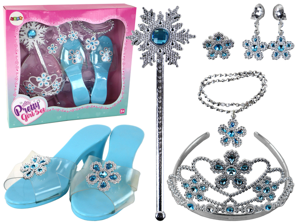 Princess Set Costume Crown Jewelry Wand Shoes Blue 8 pcs.