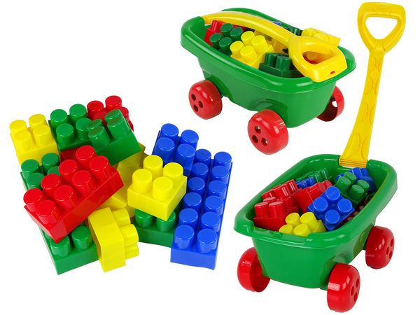 Pulling trolley with colourful K3 blocks Green
