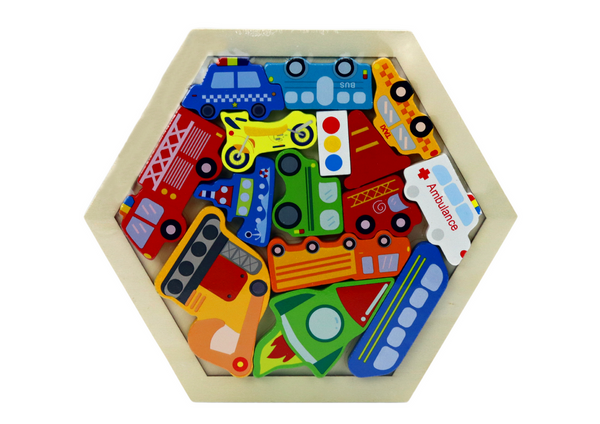 Puzzle Jigsaw Vehicles Rocket Wooden Blocks Colorful 15 pieces.