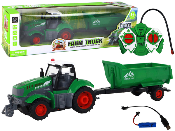 R/C Tractor with Trailer 1:24 Lights Green   