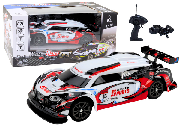 RC Sports Car 1:16 Drift Interchangeable Wheels White and Red