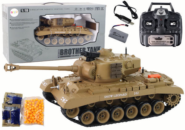 RC Tank 1:18 Cannon Smoke Shield Sounds Light Brown