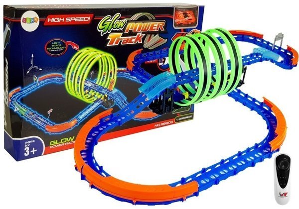 Racing Track Glowing in the Dark with Loops and Remote-Controlled Car