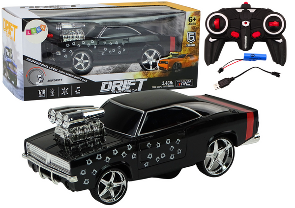 Remote Control Car 1:18 Drift 360 Lights Sounds Black