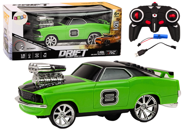 Remote Control Car 1:18 Drift 360 Lights Sounds Green