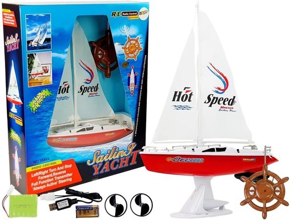 Remote Controlled Sailboat 50 cm Remote Controlled Rudder 27 Mhz 15 km/h Red