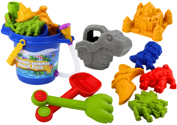 Sand Bucket Set with Shower, Spatula, Rake, Molds, Dinosaurs