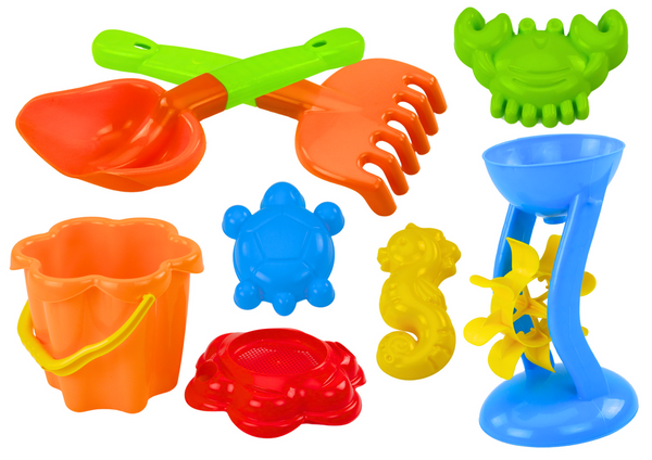 Sand Set, Bucket, Grinder, Strainer, Molds, 9 Colorful