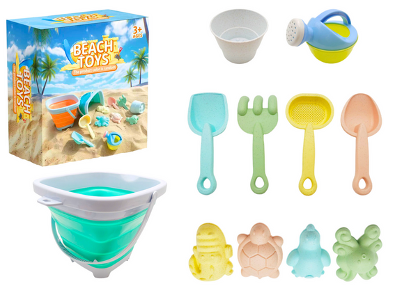 Sand Toy Set Foldable Turquoise Bucket 11 El