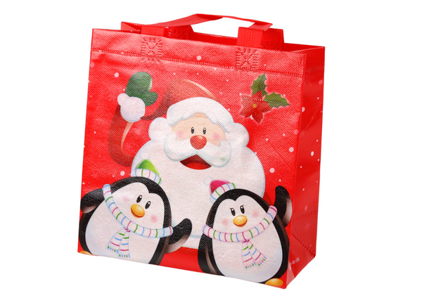 Santa and Penguins Red Gift Bag 22cm x 22cm x 11cm 