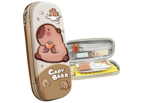 School Pencil Case with Capybara Beige