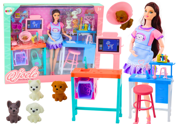 Set Doll Veterinarian Grooming Office Furniture Accessories Pets