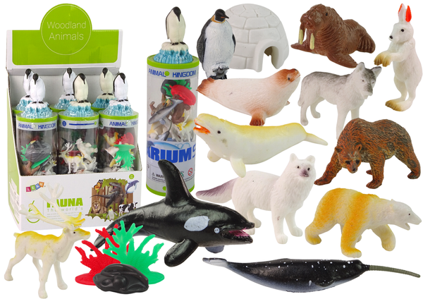 Set of 12 Polar Animals Figurines with Accessories