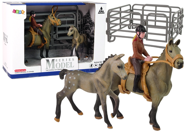 Set of 2 figurines Horse and foal in a corral + Rider