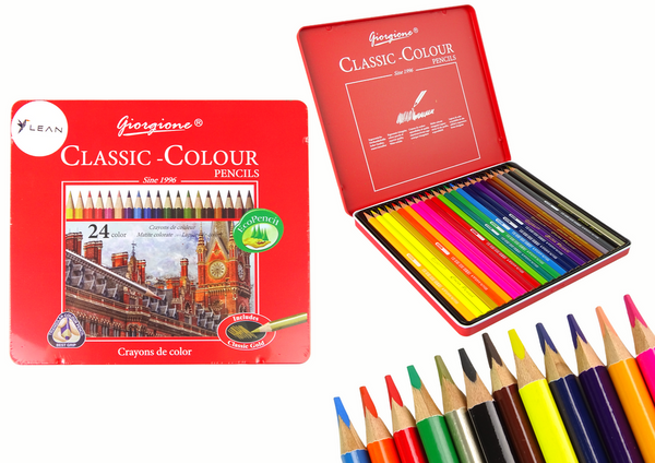 Set of 24 Art Crayons Metal Container