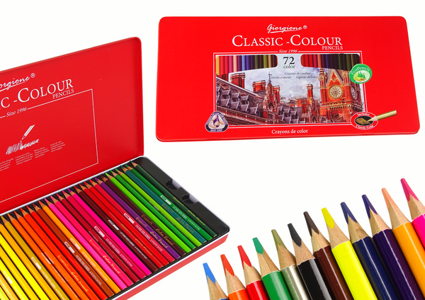 Set of 72 Art Crayons Metal Container