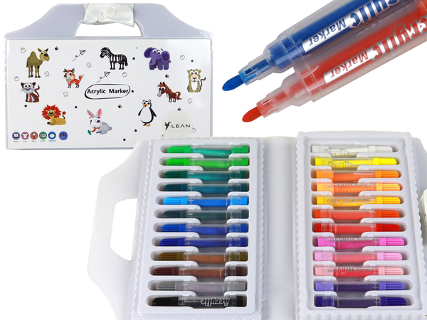 Set of Colored Acrylic Markers in a Suitcase, 24 Pieces