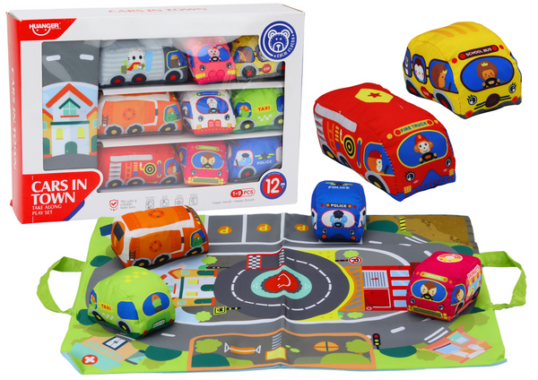 Set of Soft Toy Cars Play Mat 9 Pieces