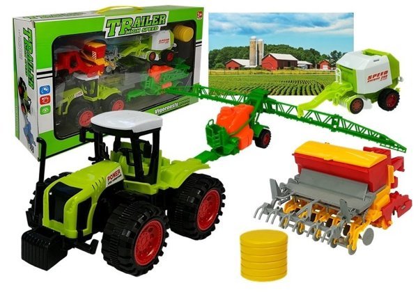 Set of Vehicle Farmer Tractor