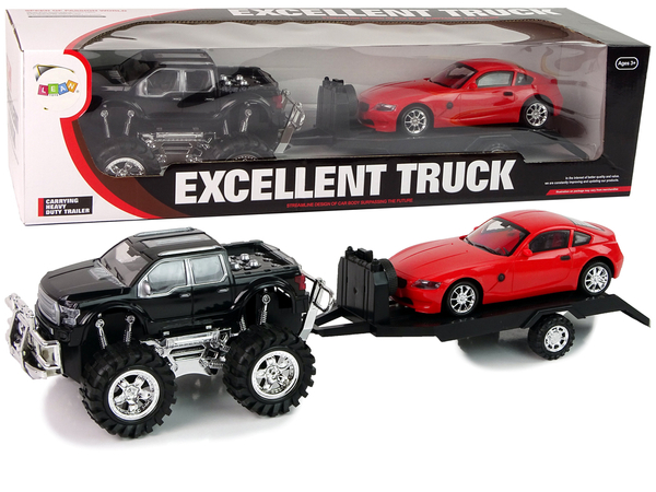 Set of Vehicles Black Monster Truck White Caravan 58 cm