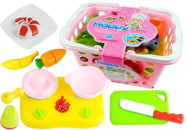 Shopping Basket And Toy Kitchen Food Grocery Pink