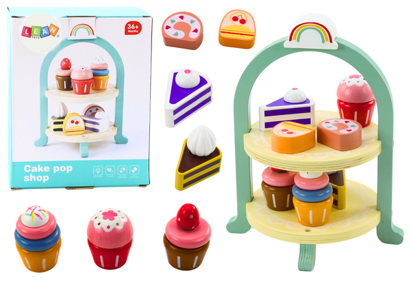 Sweets Set Cakes Cupcakes Wooden Stand