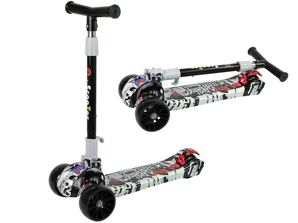 Three-wheeled scooter Luminous Wheels White Coloured Graphic Skull