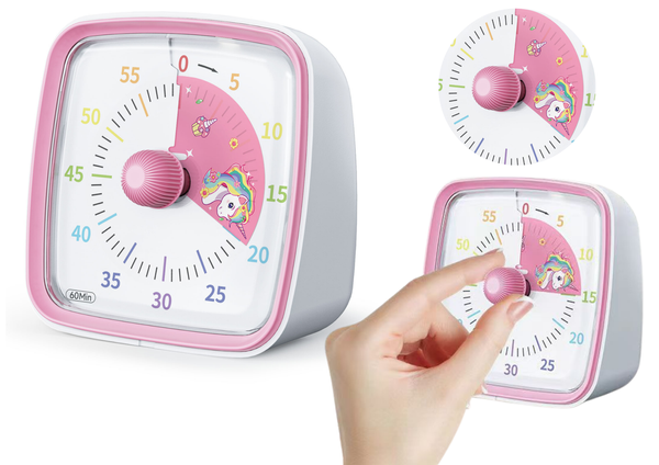 Timer with Alarm and Light White and Pink Knob with Unicorn