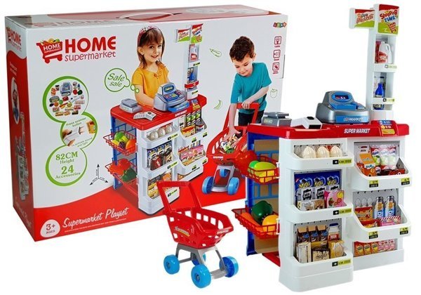 Toy Market with a Trolley Cash Register Scanner Grocery Shopping