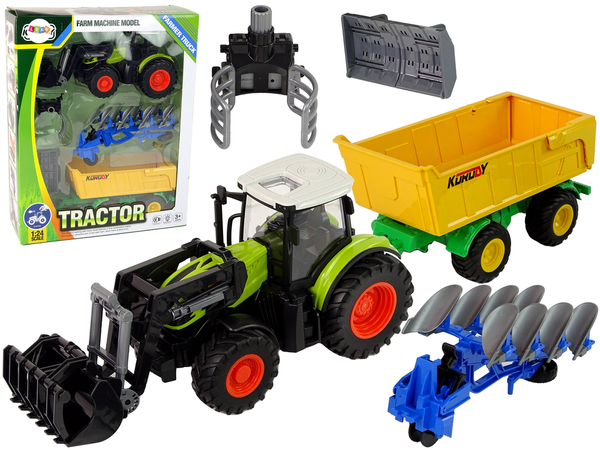 Tractor with Farm Machinery and Trailer Farm Machine Light and sound effects 6 Pieces