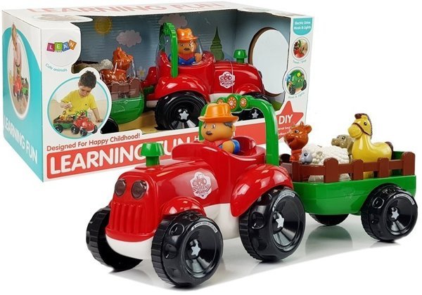 Tractor with a trailer, animals for babies, batteries, lights, sound
