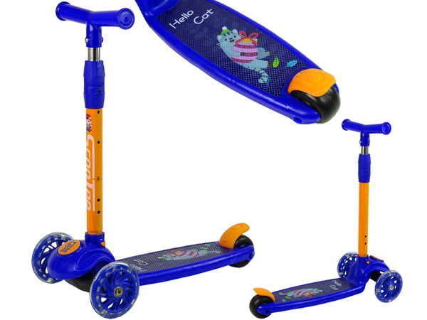 Tricycle Balance Scooter Luminous Wheels Navy Blue Cat