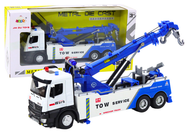 Truck With Crane Two Metal Hooks White And Blue Lights Sounds