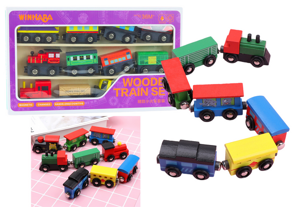 Wooden Trains Locomotives Magnet Set 12 Pcs