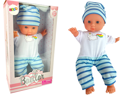 Baby Puppe Blau Gestreifter Schlafanzug 30 cm