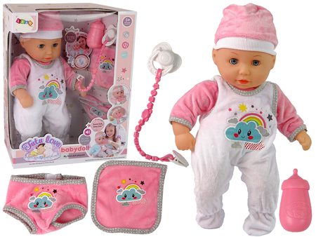 Baby-Puppe Sound Schnuller Lätzchen Rosa Weiß Wolke Pyjamas