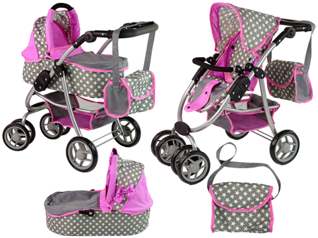 Baby-Puppenwagen 2-in-1 Tragetasche Rosa Sterne