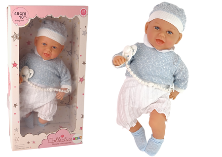 Babypuppe 46 cm Blau Kleidung Schnuller