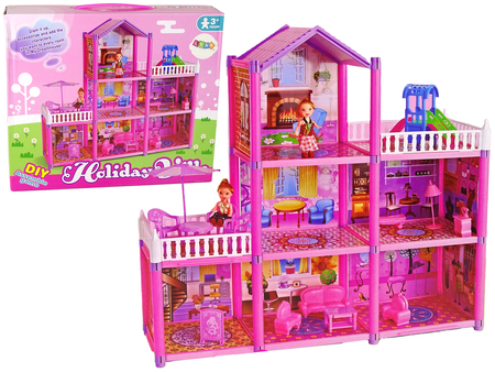 DIY Puppenhaus Puppenhaus eingerichtet 129 Elemente Rosa