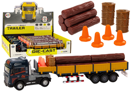 Holz-LKW, blauer LKW-Anhänger, 1:24, Holzscheite, Geräusche, Lichter