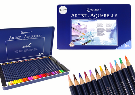 Set mit 36 ​​Aquarellstiften, Metallbehälter